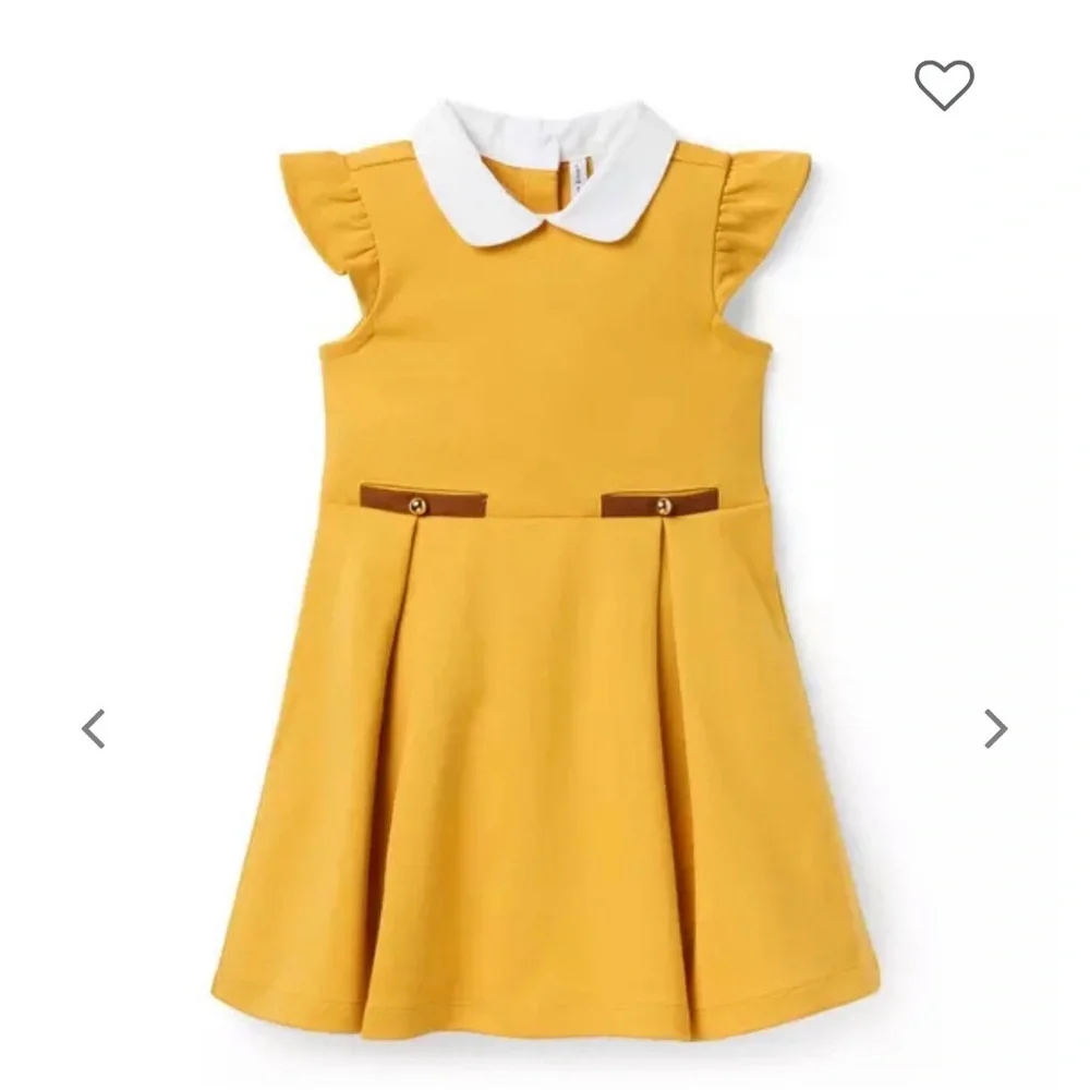 Janie and Jack flutter Sleeve Ponte dress size 8 cotton golden yellow white new